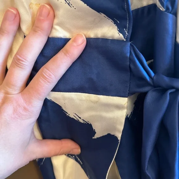 Tibi Peacock Blue Sleeveless Tie Waist Chevron Wrap Dress Size 4 - Picture 9 of 10